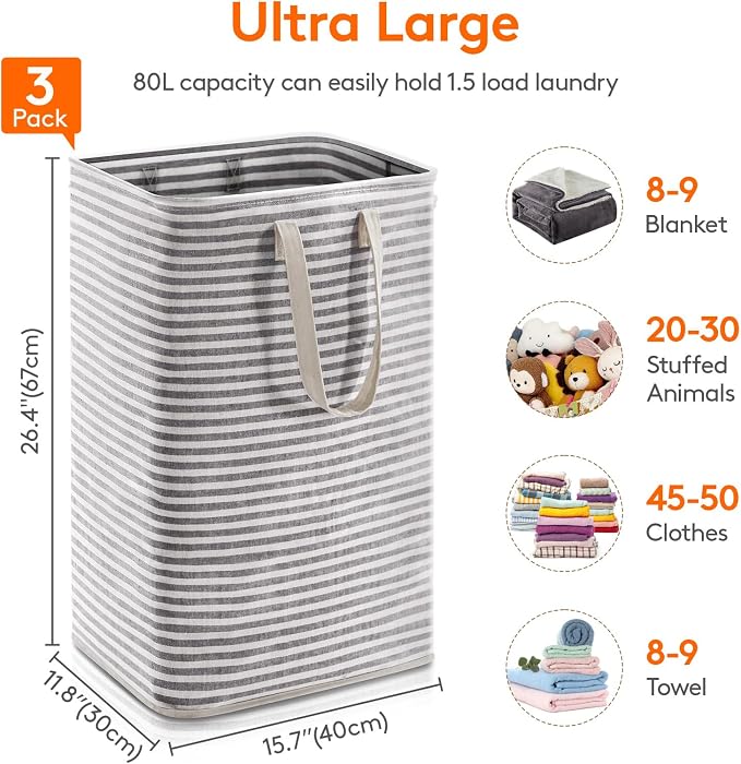 Lifewit 3 Pack Laundry Hamper Large Collapsible Laundry Baskets, Freestanding - Image 3