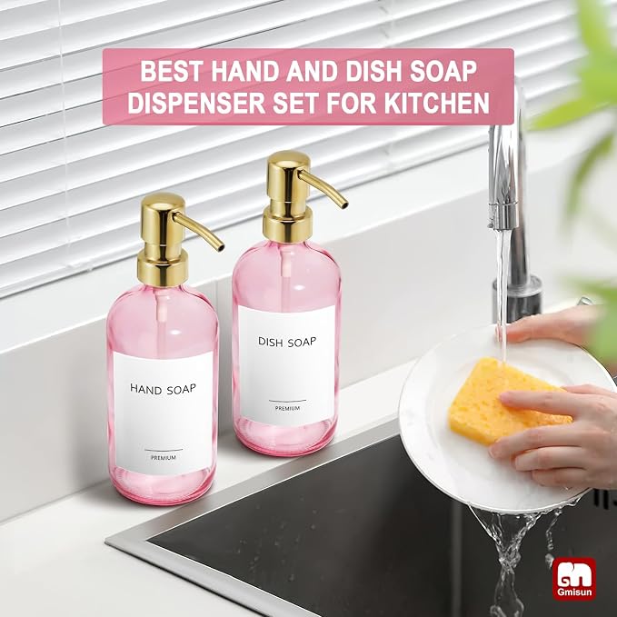 GMISUN Pink Soap Dispenser Bathroom, 2 Pack Kitchen Hand and Dish Soap - Image 6