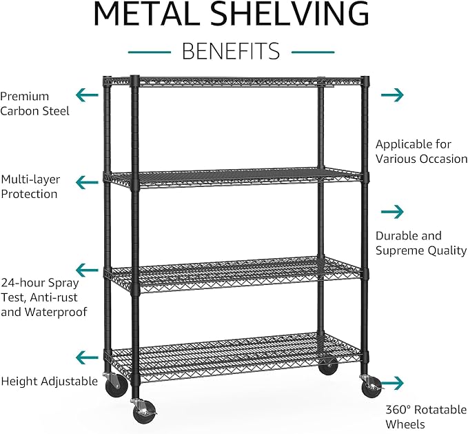 IZEUK Garage Shelving Wide Storage Shelves 4 Tier Metal Shelves 3200 LBS Heavy - Image 4