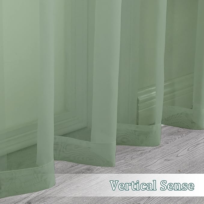 Chyhomenyc Sage Green Sheer Curtains 72 Inch Length 2 Panels, Light Filtering - Image 5