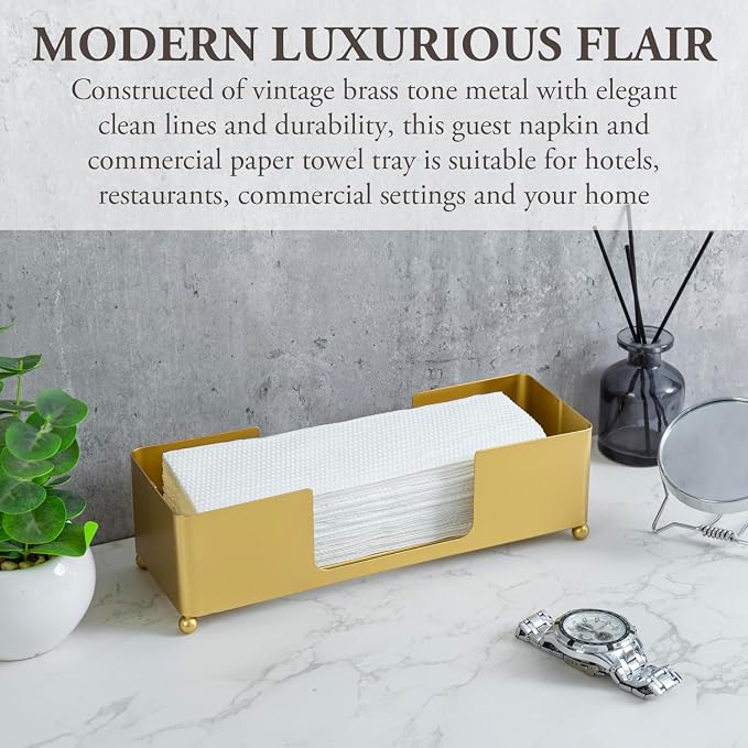 MyGift Modern Brass Tone Metal Tabletop Folded Hand Towel Holder, Commercial - Image 2