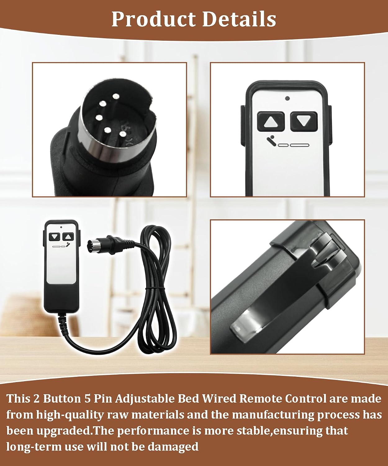HJH5 Remote 2 Button 5 Pin Adjustable Bed Richmat Wired Remote Control Replacement Compatible with Matt. Firm 50 Series & Leggett and Platt Bas-X CF Wired Adjustable Bed Remote