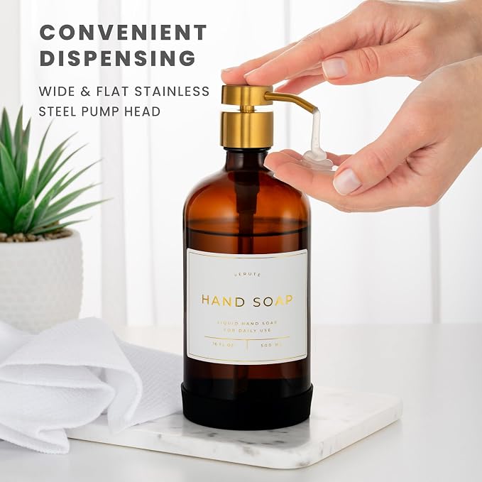 16oz Glass Soap Dispenser with Stainless Steel Pump, 21 Waterproof Labels - Image 4