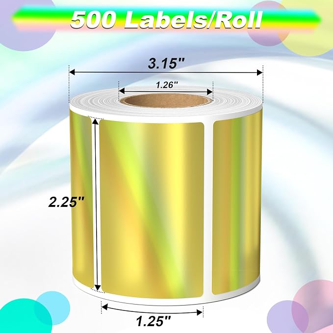 Thermal Sticker Labels 2.25 x 1.25, 500 Gold Holographic Printable Thermal - Image 5