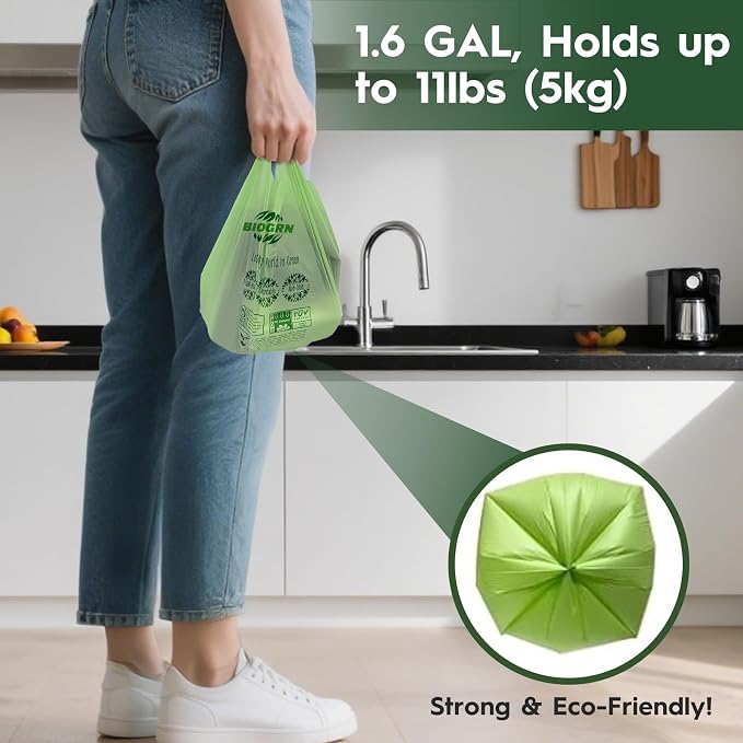 Compostable Trash Bags 1.2-1.6 Gallon Handle Tie 50 Count 0.6 Mil 6.06 Liter - Image 3