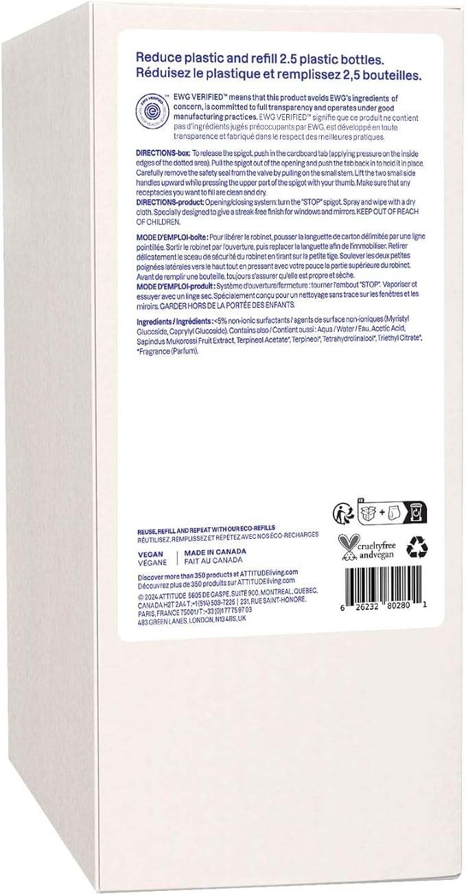 ATTITUDE Window & Mirror Cleaner Refill, EWG Verified, Plant- & Mineral-Based - Image 8