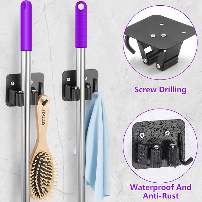 Stainless Steel Broom Holder, Heavy Duty, Rust Resistant, 4 Gripper Positions - Image 4
