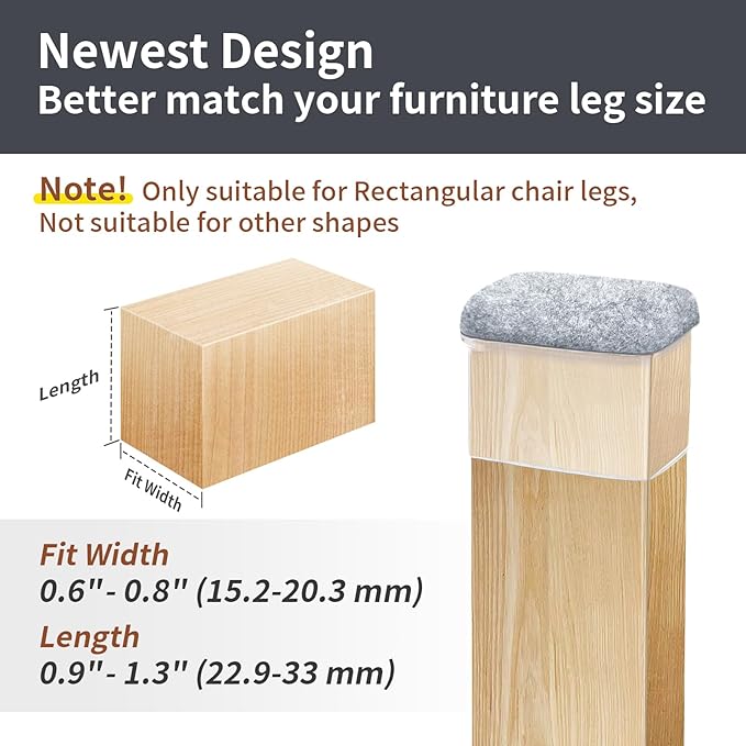 Ezprotekt 16 Pcs Rectangle Grey Felt Chair Leg Floor Protectors - Image 2