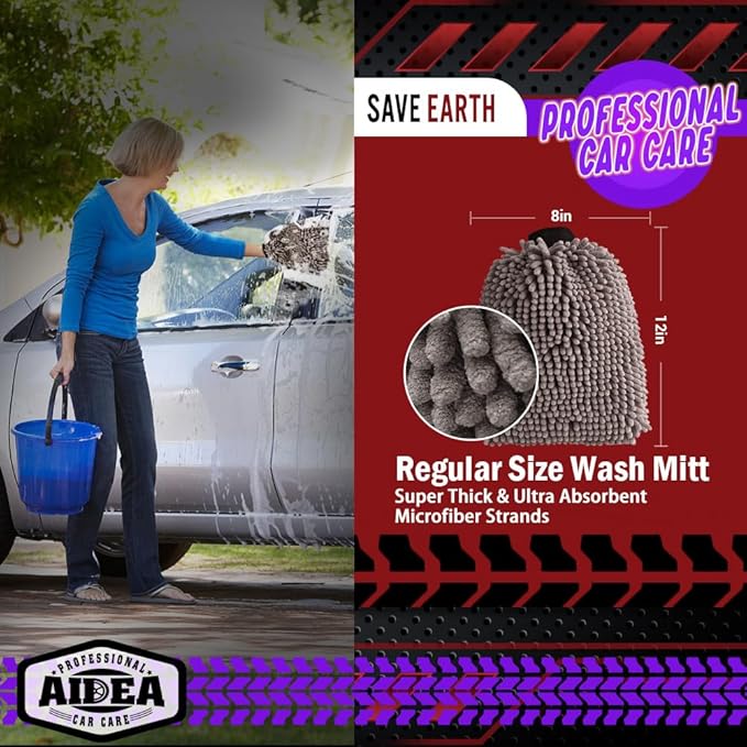 AIDEA Car Wash Mitt Microfiber-2Pack, Scratch-Free& Lint-Free, Premium Chenille - Image 2