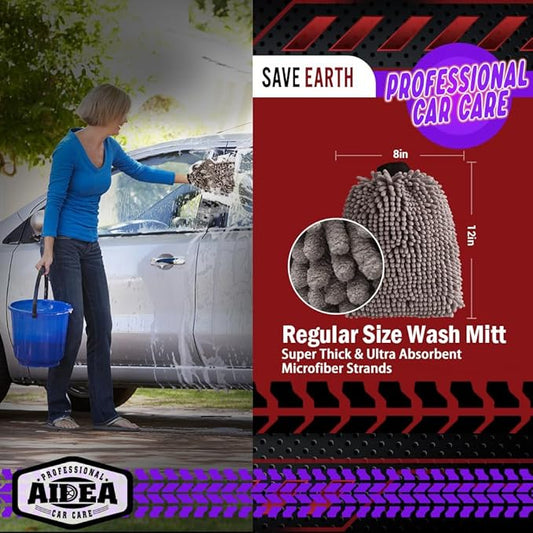 AIDEA Car Wash Mitt Microfiber-2Pack, Scratch-Free& Lint-Free, Premium Chenille - Image 2