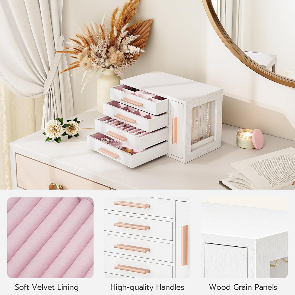HOOBRO Jewelry Box for Women, Wooden Jewelry Organizer, Transparent Window