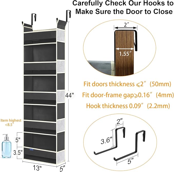 2 Pack Over The Door Hanging Organizer 5-Shelves and 10 Side Pockets, Over The - Image 3
