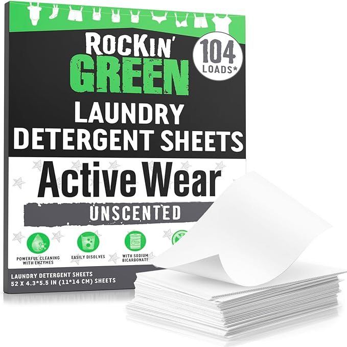 Rockin' Green Active Wear Travel Laundry Detergent Sheets Unscented by RockinGreen