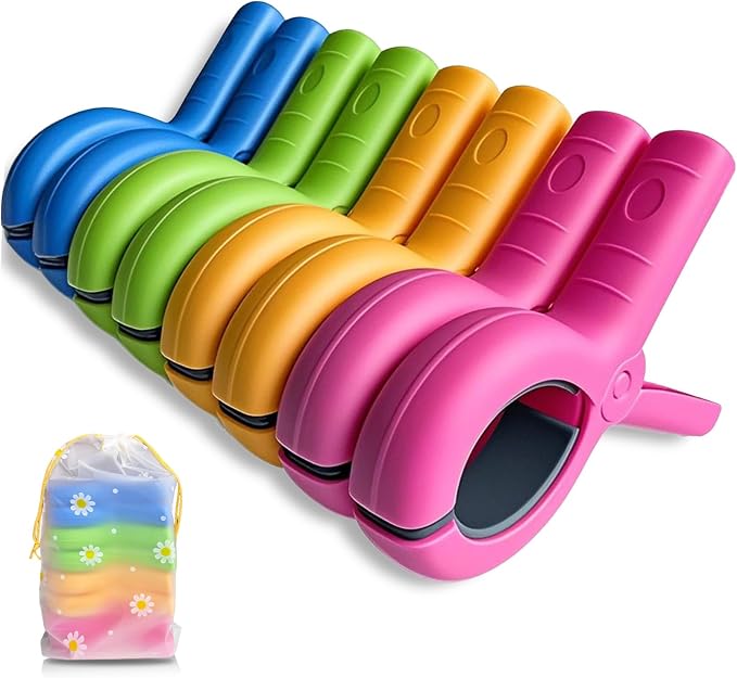 Jumbo Size Beach Towel Clips 8 Pcs, Storage Bag Included, Towel Clamps by QuairBrez
