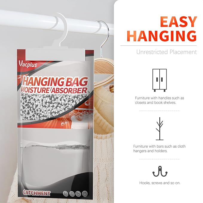 Vacplus Moisture Absorbers, Hanging Closet Dehumidifier Bags, Humidity Packs - Image 4