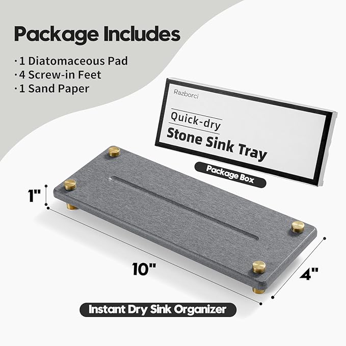 Kitchen Sink Caddy Water Absorbing Stone Drying Tray, Diatomite Bathroom Sink - Image 3