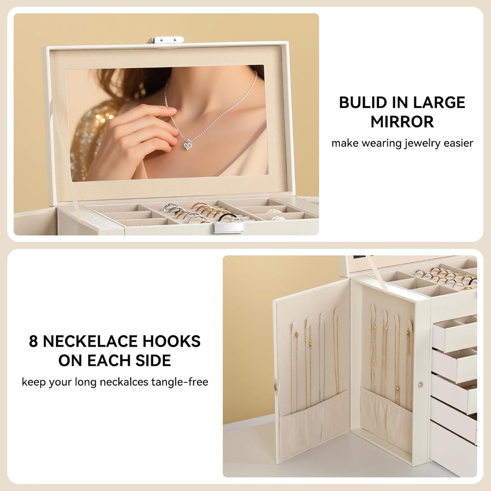 Frebeauty 6-Layer Jewelry Box for Women,Large Jewelry Organizer with Drawer
