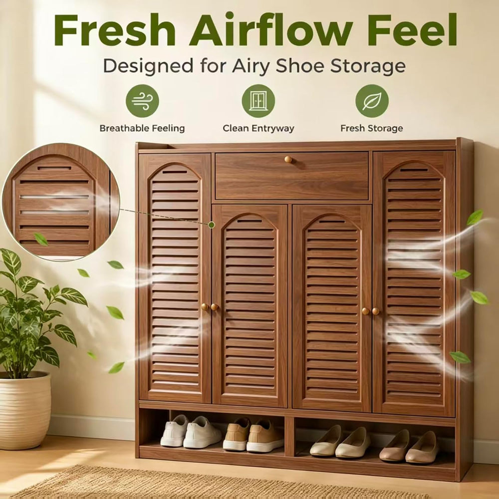 Bamboo Shoe Cabinet, 7-Tier Large Shoe Cabinet with Doors, 36-40 Pairs Shoes ...