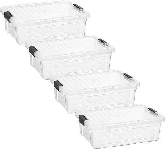 Superio Storage Bins with Lids- 4 Pack, 7.4 Qt Clear Boxes by Superio