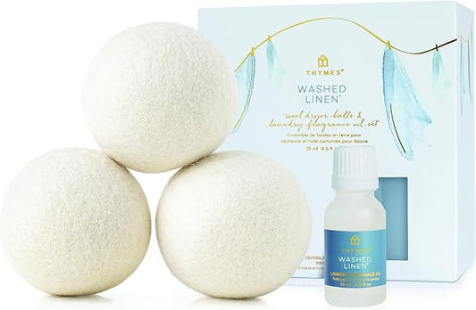 Thymes Wool Dryer Balls Set – Includes 3 Wool Laundry Balls + 1 Scented Laundry by Thymes