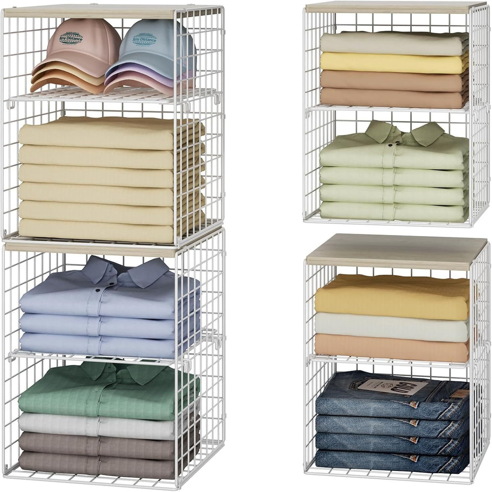 Hencawima 4 Pack Stackable Closet Organizers and Storage, Clothing Storage Sh...