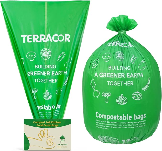 13 Gallon Compostable Trash Bags, Heavy Duty Tall Kitchen Food Scrap Waste Bag by TerracorPackaging
