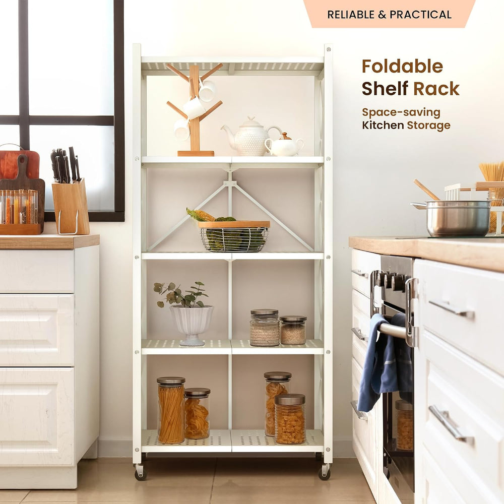 Our Modern Space 5-Tier Foldable Storage Shelf with Wheels | Metal Rack Colla...