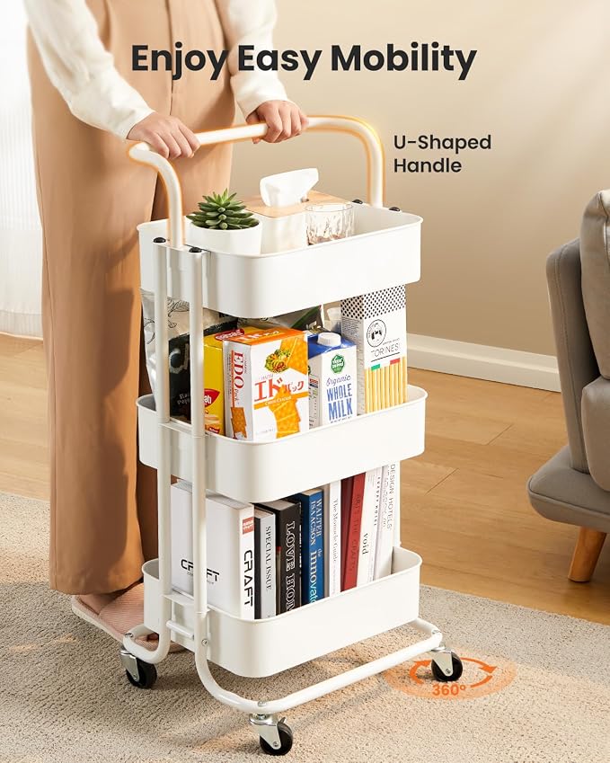Pipishell 3 Tier Mesh Utility Cart, Rolling Metal Organization Cart - Image 3