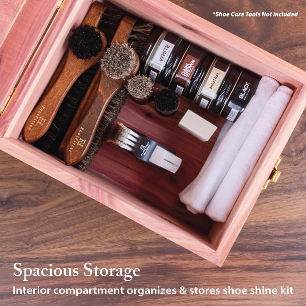 FootFitter Grand Cedar Shoe Shine Valet Box with Stand, USA Grown Wood