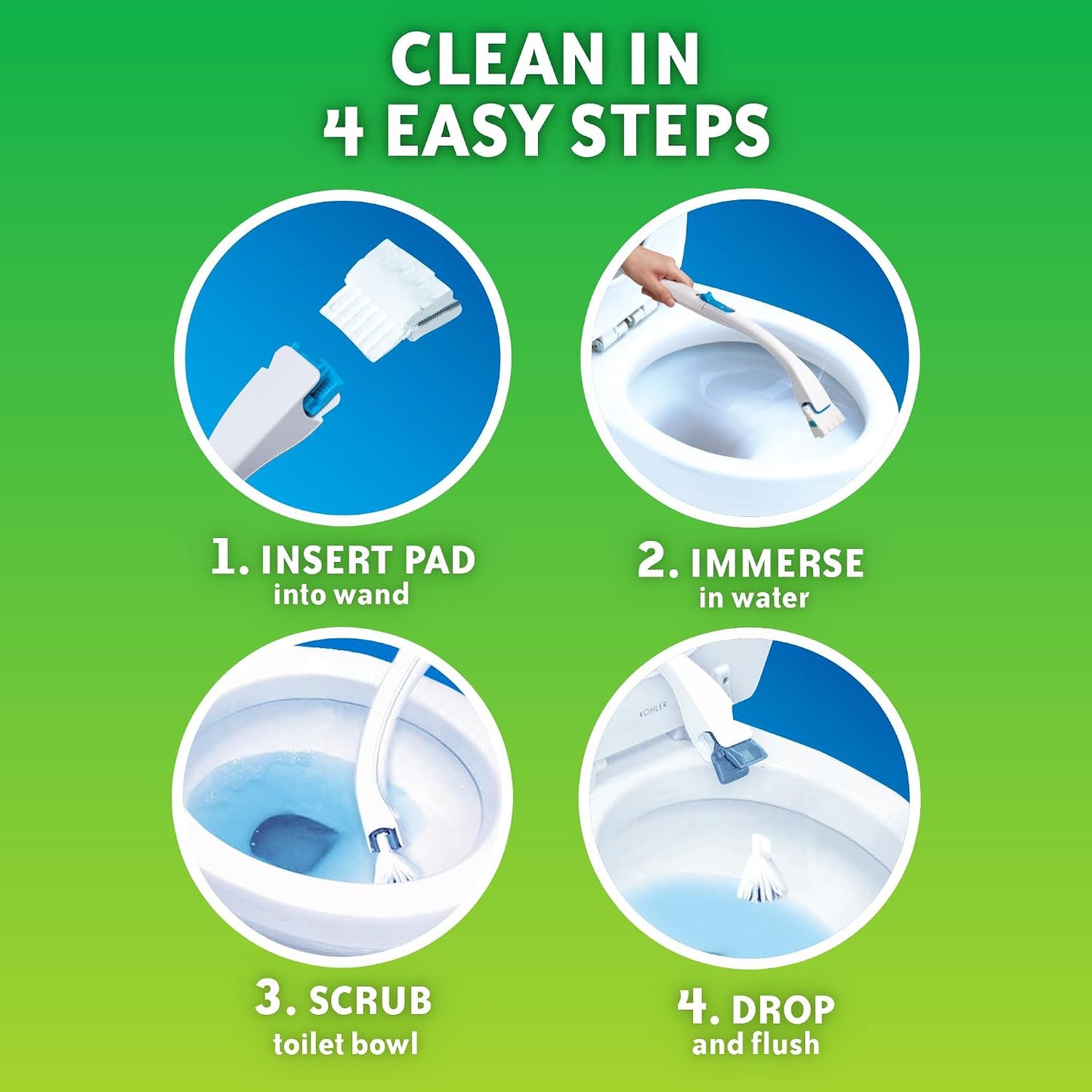 Scrubbing Bubbles Flushable Toilet Bowl Wand Cleaner Refills, Fresh Brush Cleaner Toilet Refill Pads, Removes Limescale & Odors, Citrus Scent, 10 Count (Pack of 12)