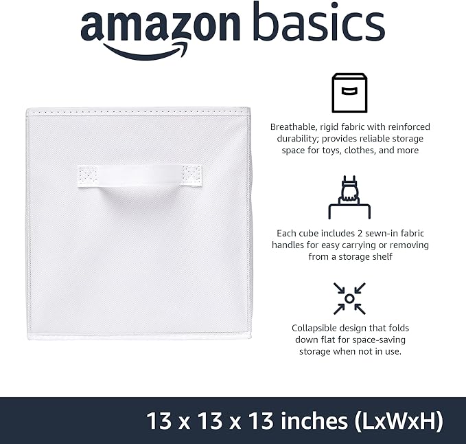 Amazon Basics Cube Organizer Storage Bins Handles, Collapsible Fabric - Image 2