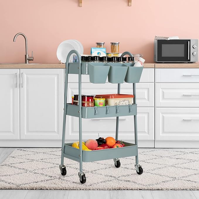 danpinera 3-Tier Rolling Cart, Metal Rolling Storage Cart - Image 4
