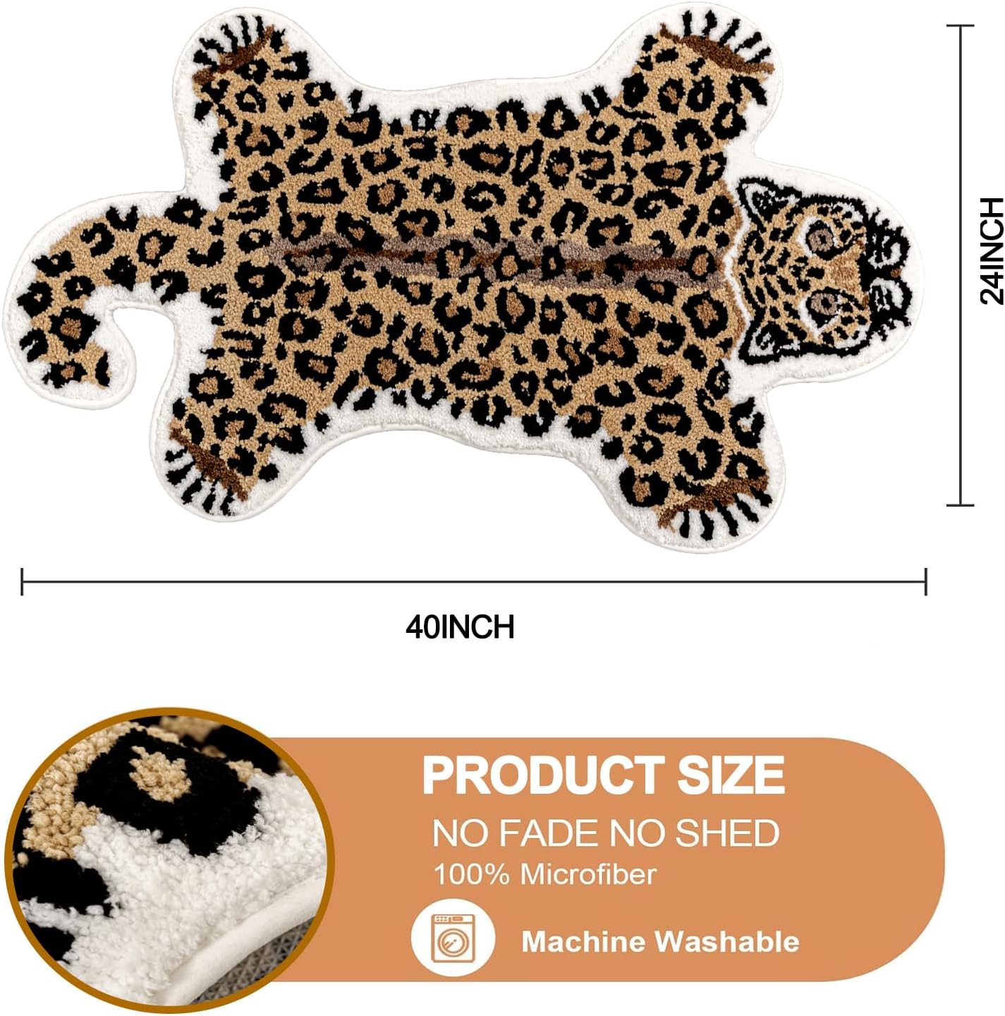 Seek4comfortable Brown Leopard Bath Mat for Bathroom, Cute Cheetah Shaped Rug Non Slip Animal Area Rugs Absorbent Bathtub Rug Washable Plush Shower Rugs, 24x40 Inch