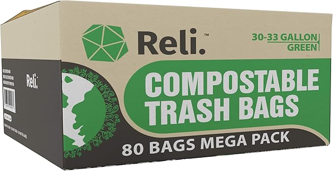 Reli. Compostable 33 Gallon Trash Bags | 80 Count Bulk | ASTM D6400 | Green | - Image 7
