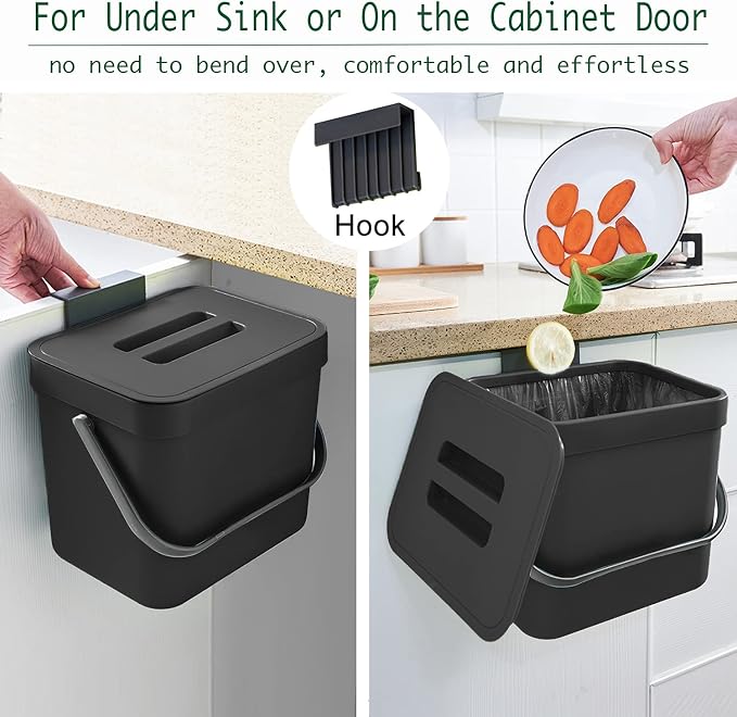 Kitchen Trash Can with Lid, LALASTAR Wall-Mounted Under Sink Small Garbage Can - Image 4