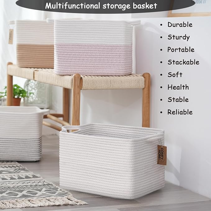 COMFY-HOMI 3PACK Cotton Rope Square Basket - Image 5