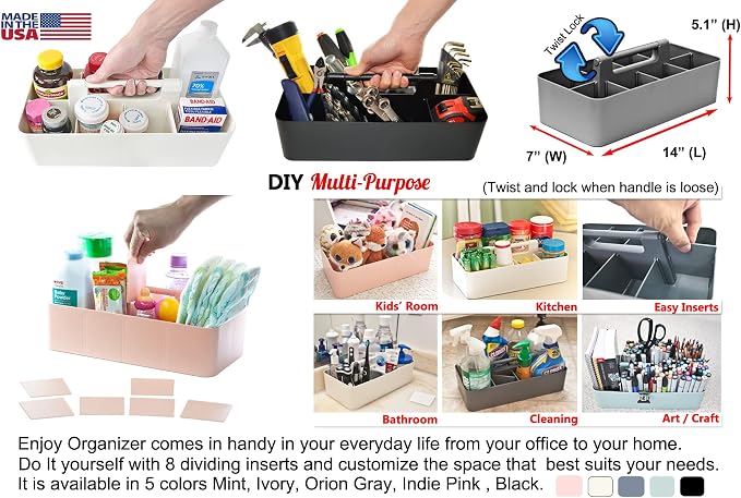 2 PACK Portable DIY 8 Dividers Durable Plastic Tote Tool & Supply Cleaning Caddy - Image 4