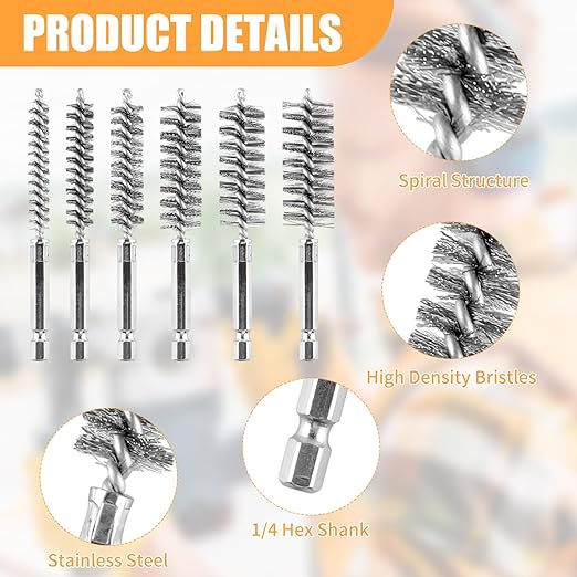 12 Pieces Wire Brush Drill Bore Cleaning Brush Set, - Image 3