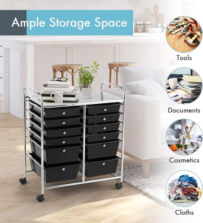 GOFLAME 12-Drawer Rolling Storage Cart, Mobile Utility Cart - Image 4