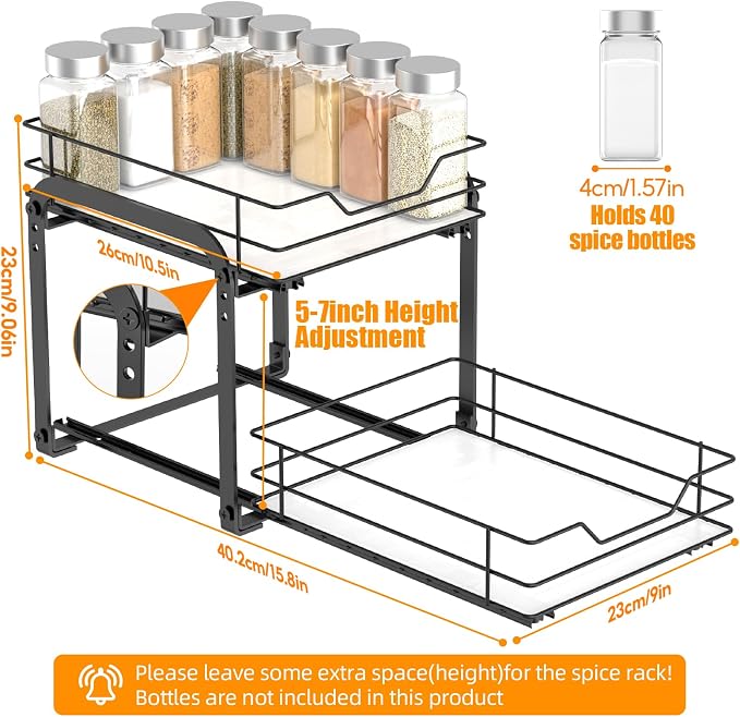 Spice Rack Organizer for Cabinet, 2 Tier Vertical Pull Out Spice Rack – Heavy - Image 2