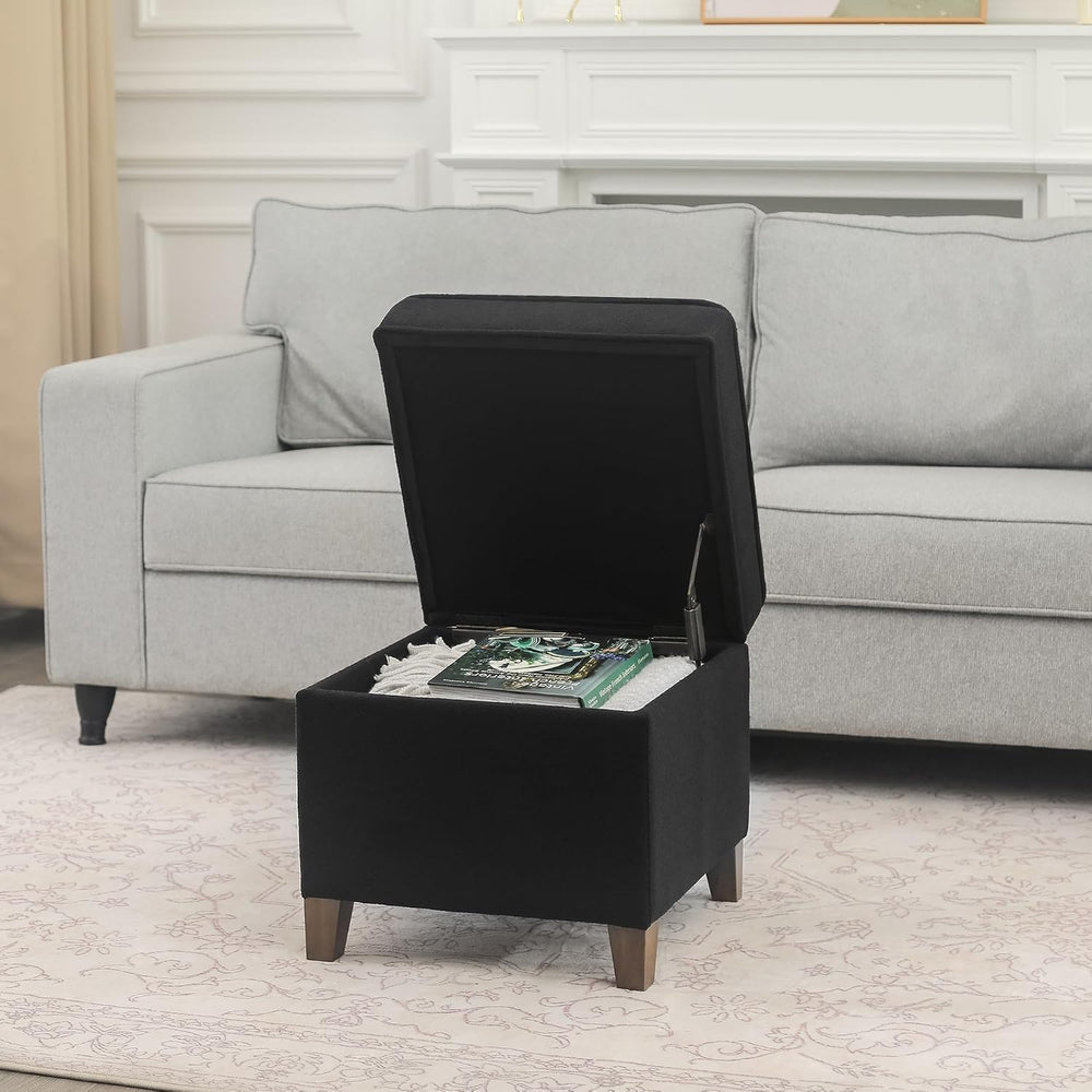 Adeco 17.5" Square Fabric Ottoman with Storage - Upholstered Cotton Line...