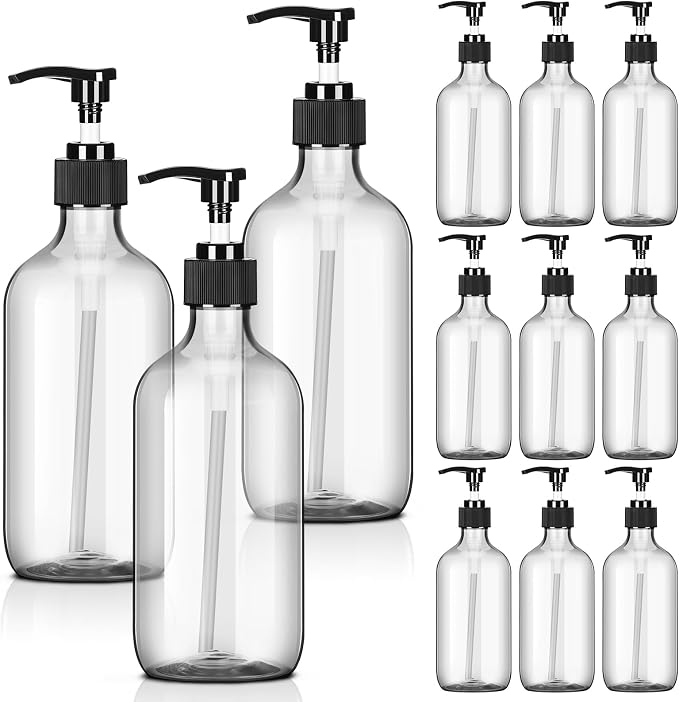 Tessco for you 12 Pack Clear Soap Dispenser Empty Plastic Pump Bottles by Tessco