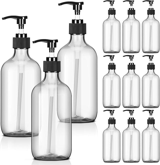 Tessco for you 12 Pack Clear Soap Dispenser Empty Plastic Pump Bottles by Tessco