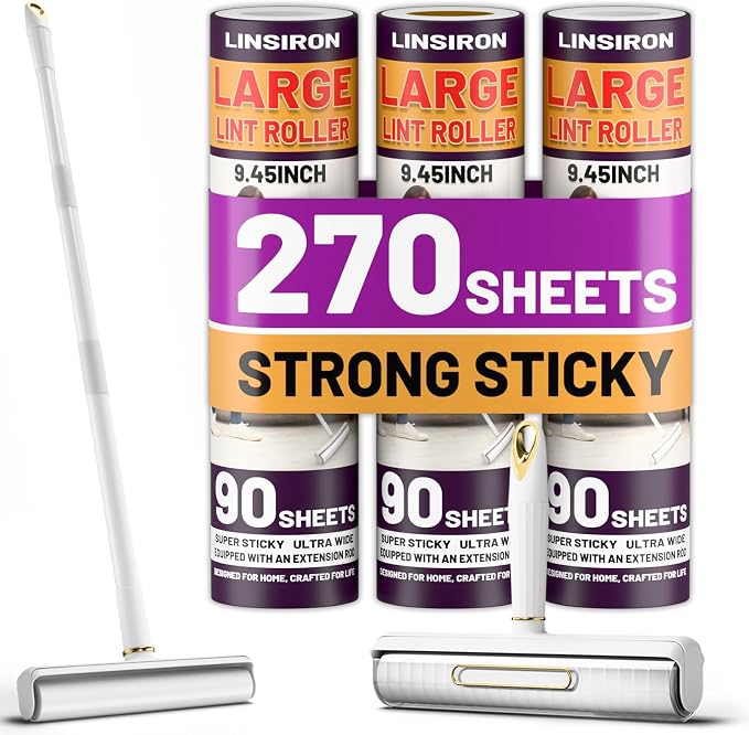 Large Lint Roller Pet Hair Remover 270 Adhesive Sheets Rollers 9.45 Extra by LINSIRON