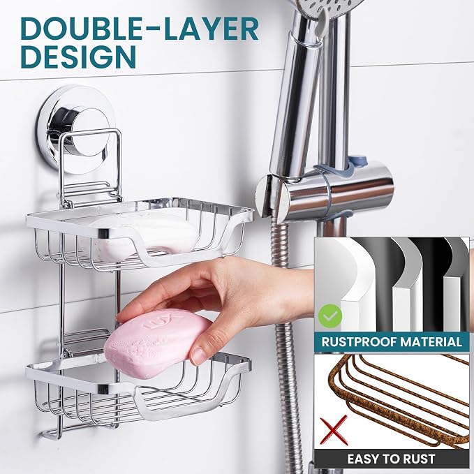 TAILI Double Layer Soap Dish Holder, Bar Soap Tray Suction Cup - Image 3