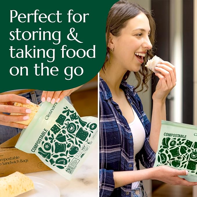 Cleanomic Compostable* Sandwich Size Food Storage Bags Freezer and Leak Proof - Image 6