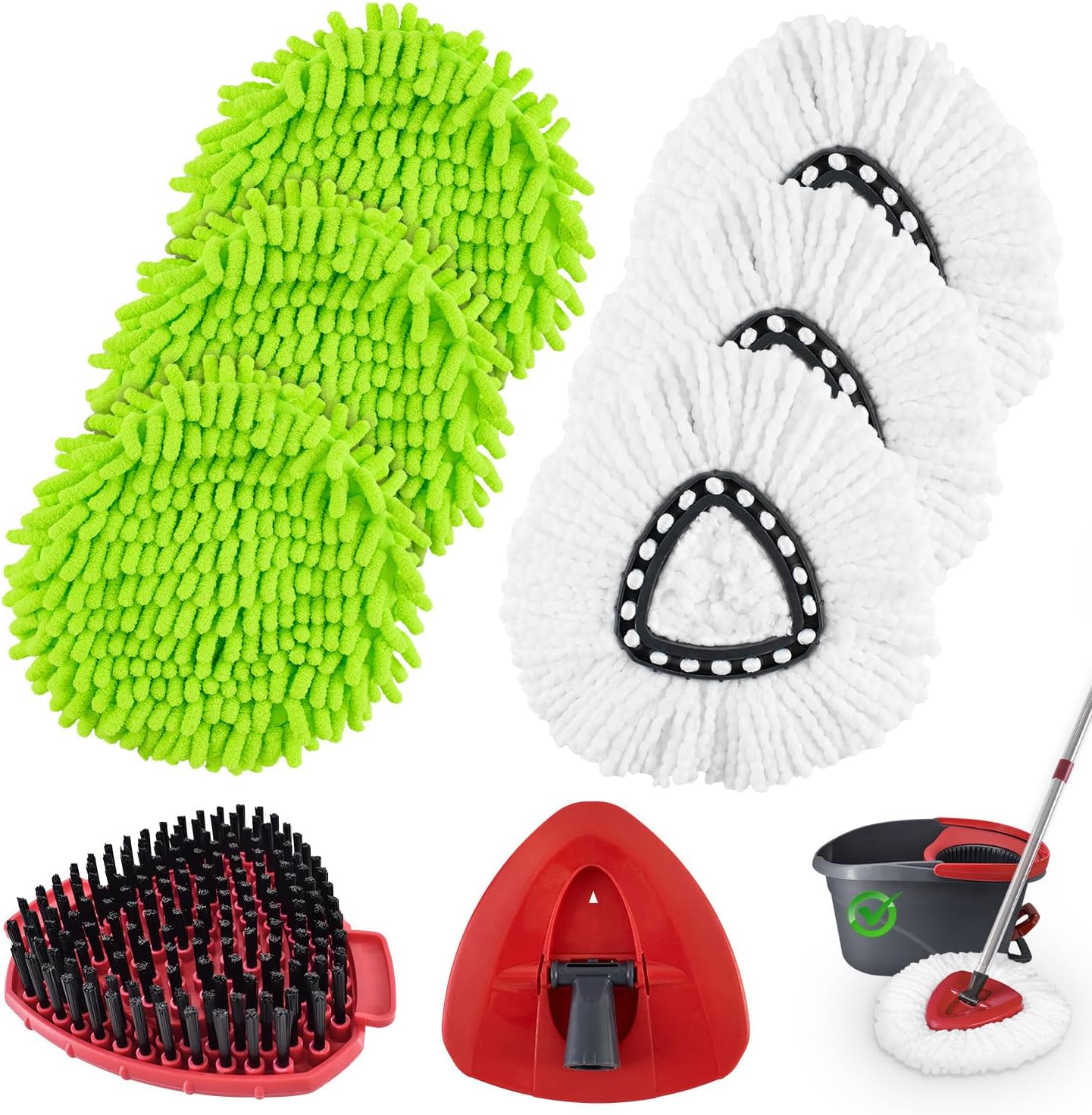 Mop Heads Replacements for Ocedar, Mop Replace Head for o Cedar Easywring 1 Tank, Spin Mop Replacement Head Mop Heads Include 6 Mop Refills Machine Washable, 1 Scrubber Mop Head and 1 Mop Base