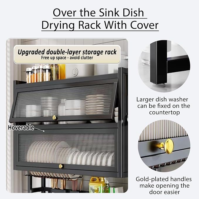 Dish Drying Rack 4 Tiers with Cover, Keep Kitchen Sink Shlef Organized - Image 4