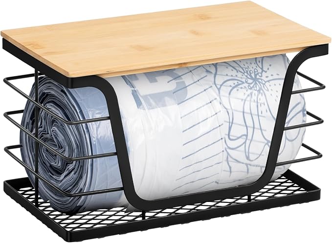 Wetheny Trash Bag Holder with Bamboo Top and Mesh Bottom, Stackable Garbage Bag by Wetheny