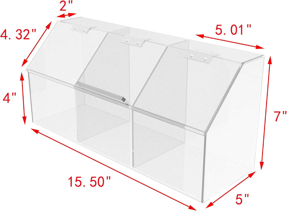 FixtureDisplays® Plaxiglass Clear Acrylic 3 Compartment Toppings Bin 15.5 X 7...